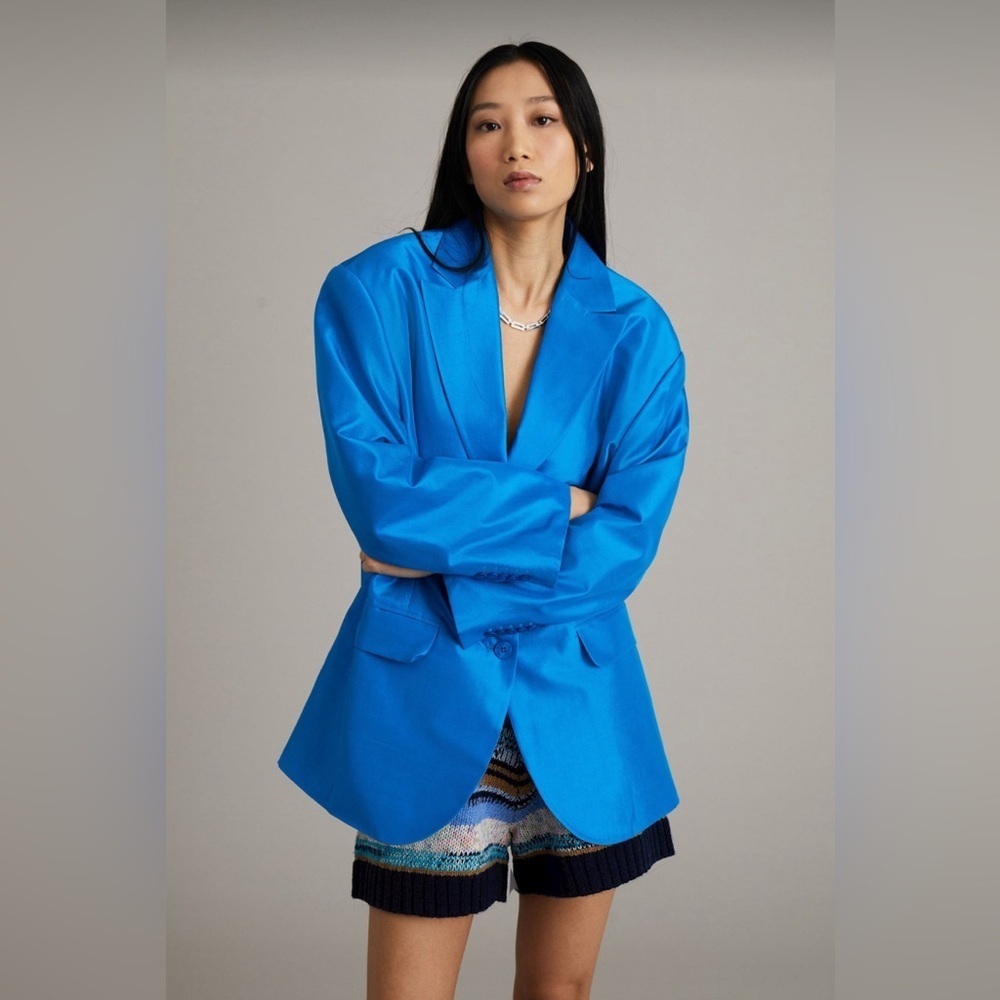 MUNTHE Aline Turquoise Blue Silk Blazer Jacket Size 12